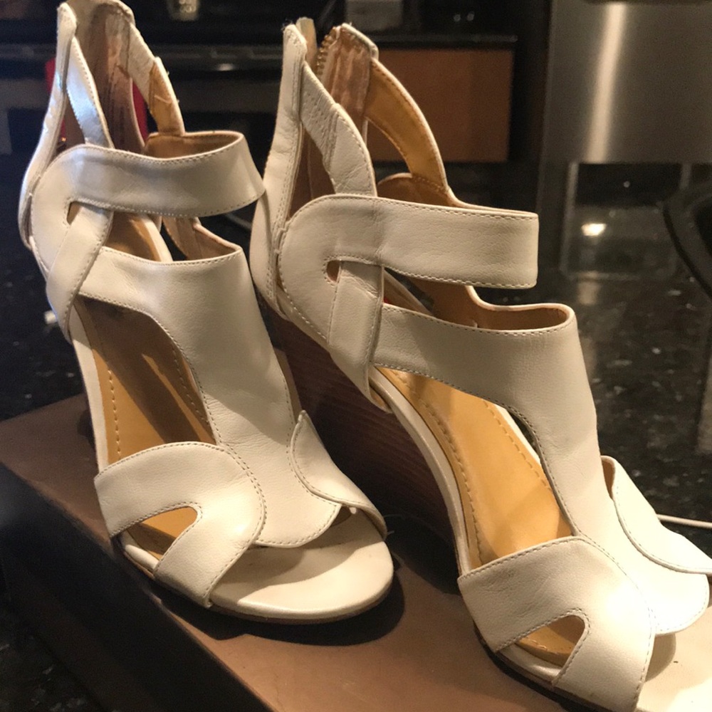 White Leather Nine West Wedges